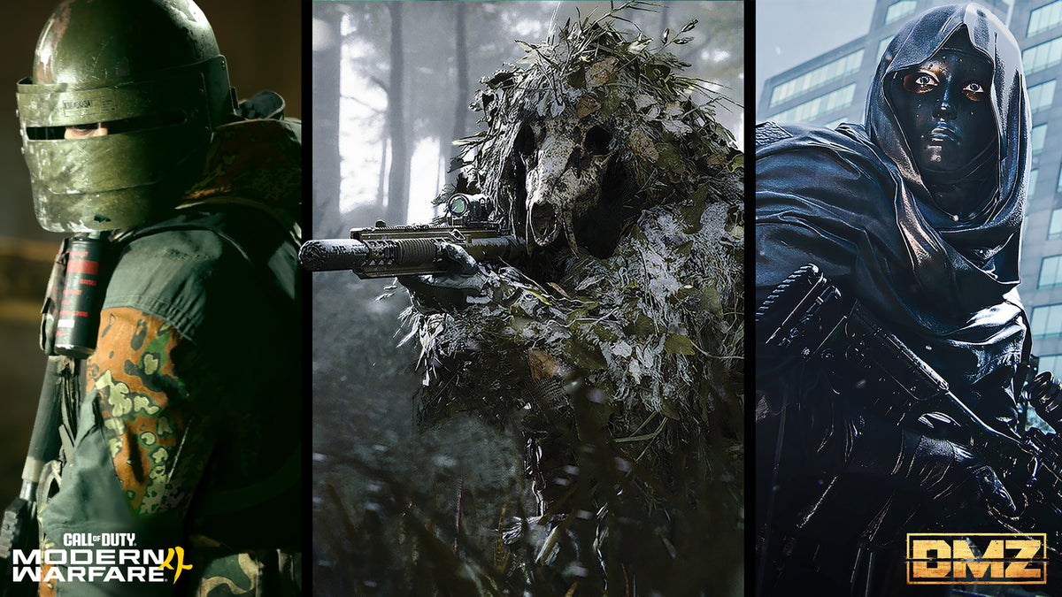 Three Lieutenants: an armored soldier, a ghillie sniper and a hooded figure