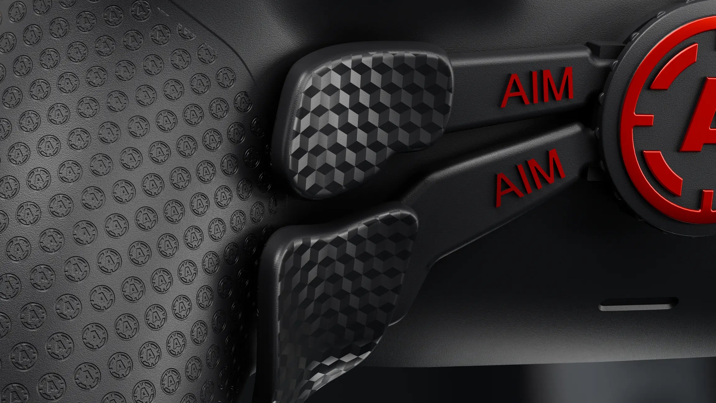 Rear paddles with a cube texture and red AIM lettering