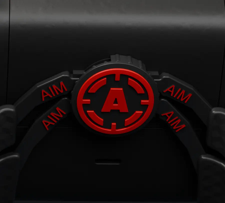 Red AIM badge between the back paddles