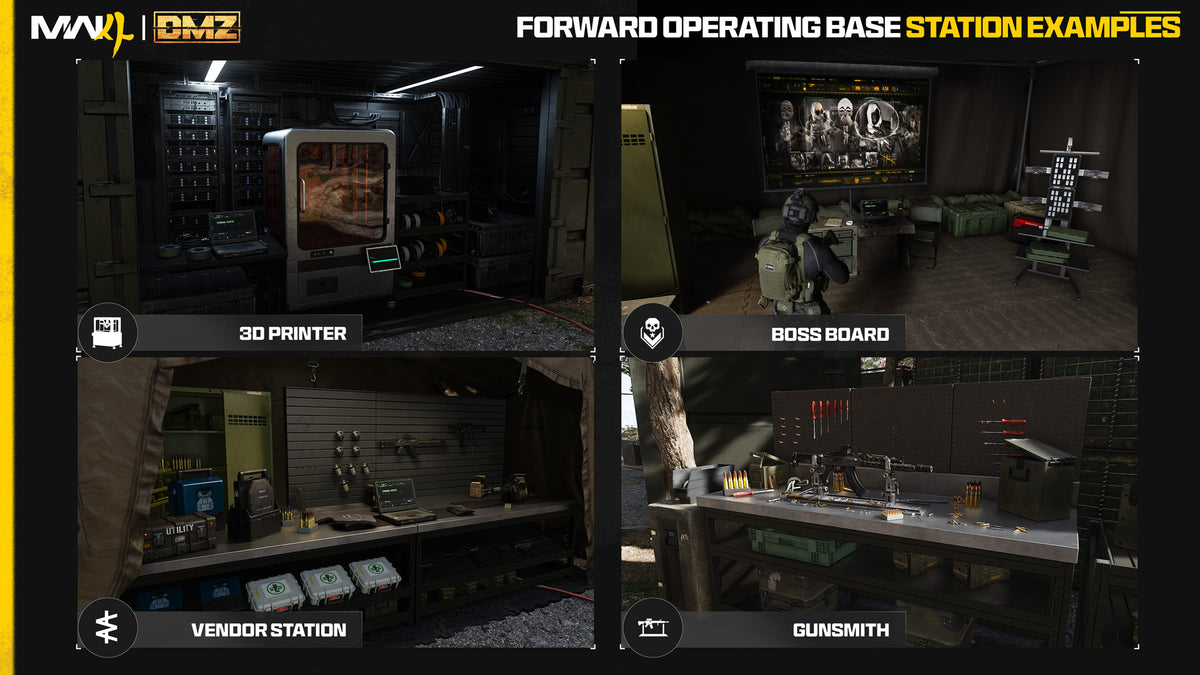 Four more FOB stations: the 3D Printer, Boss Board, Vendor and Gunsmith