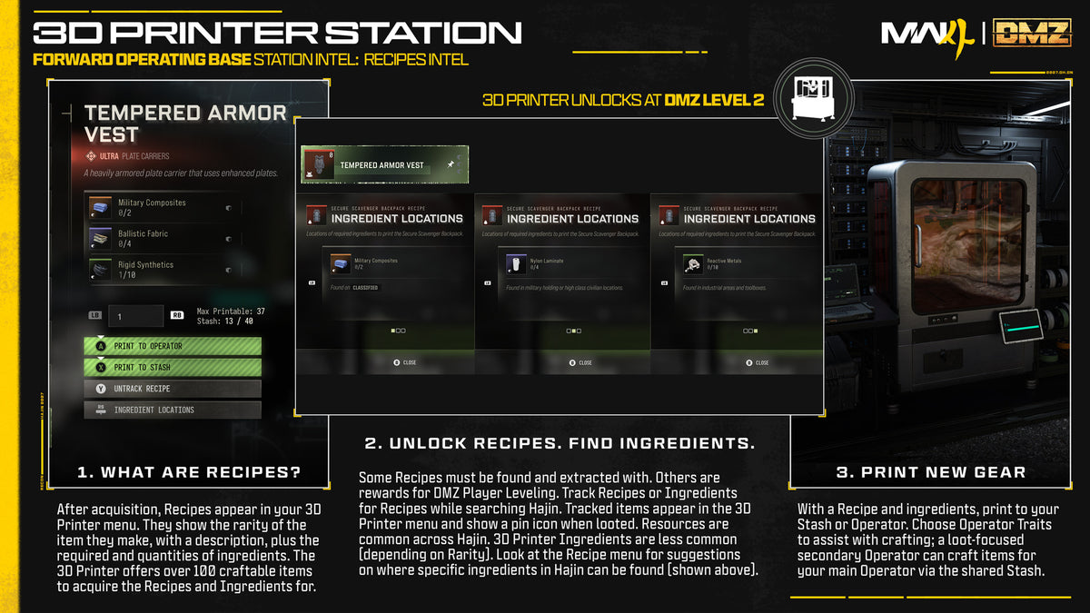 The recipe screen showing where ingredients turn up
