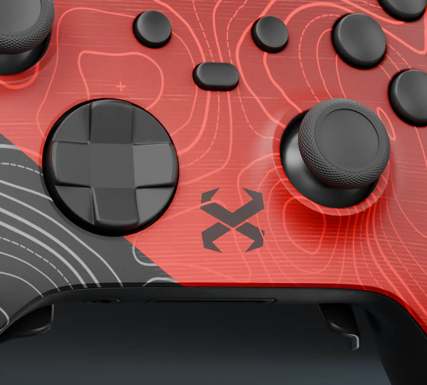 Expel X mark between the D-pad and the right stick